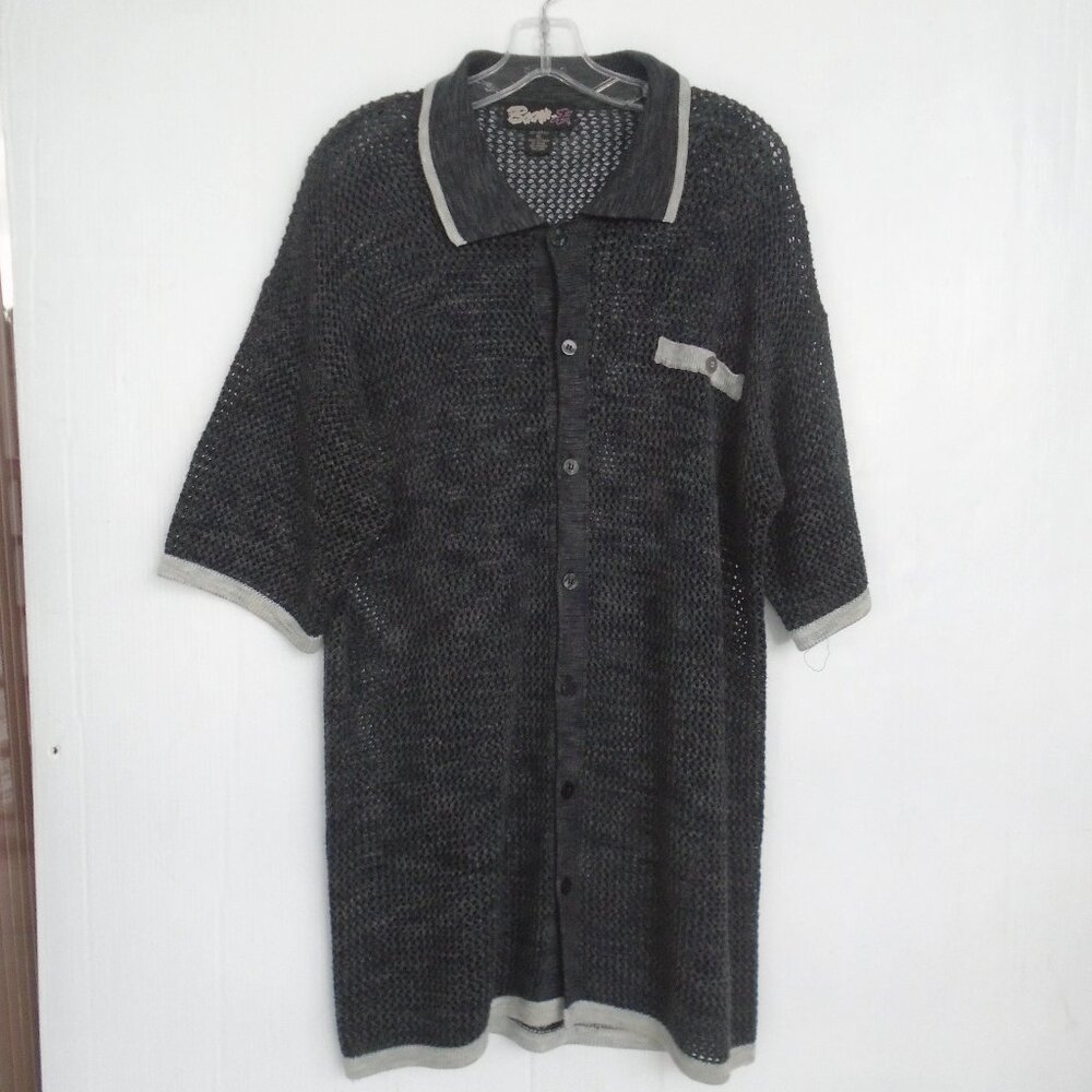 vintage Boom-X Mens Button Front Knit Shirt Size XL Black